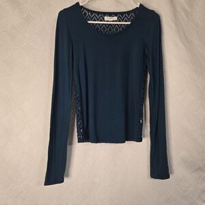 Aeropostale Teal Long Sleeve Top with Lace Detail